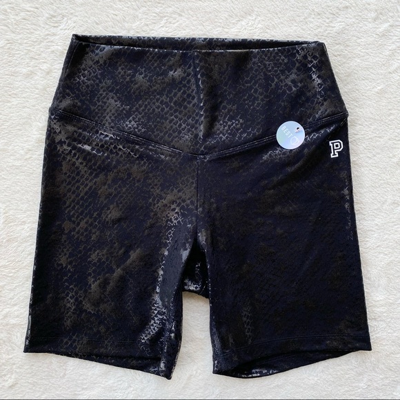 PINK Victoria's Secret Pants - NWT Pink Victoria’s Secret black tonal snakeskin biker shorts high waisted small